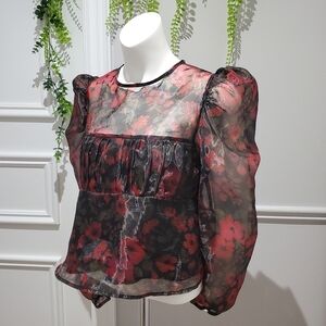 Floral Organza Mesh Puff Sleeve Babydoll Renaissance Court Cocquette Top